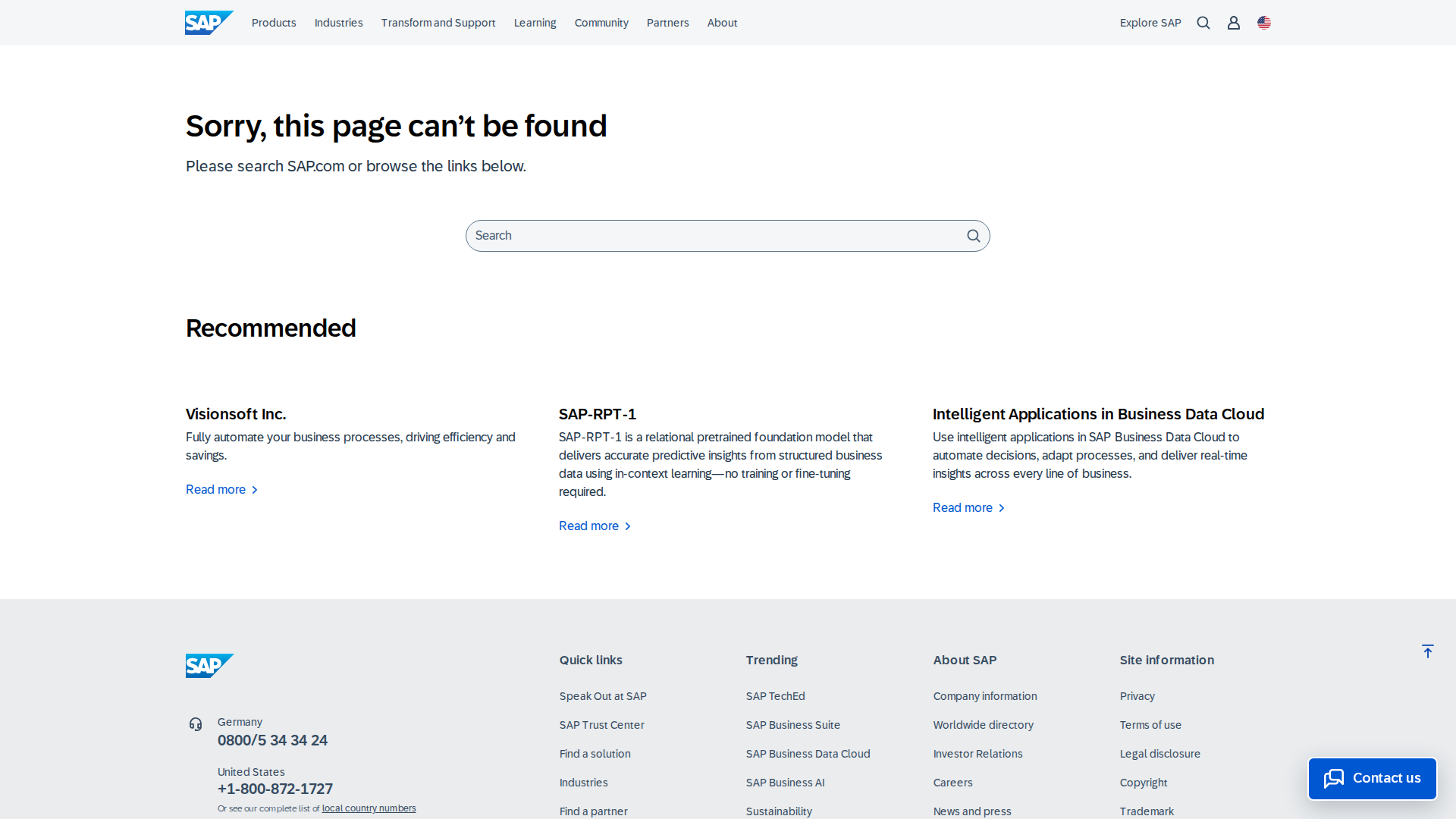Screenshot von sap.com