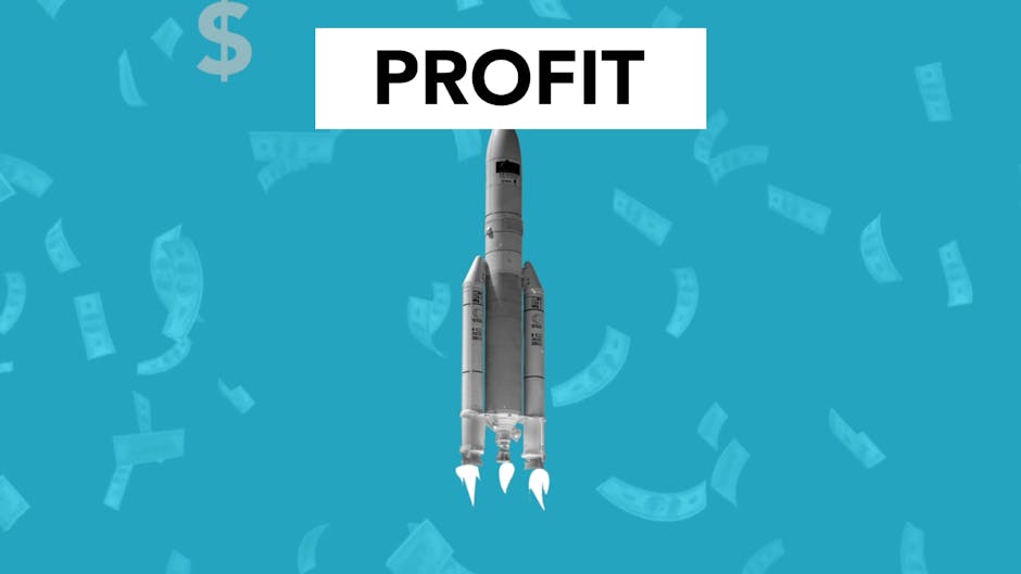 Illustration of a rocket symbolizing profit growth with a financial theme.